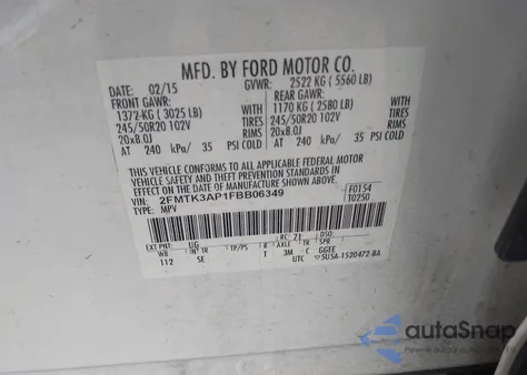 2015 Ford Edge Sport z USA, uszkodzony, nr VIN 2FMTK3AP1FBB06349